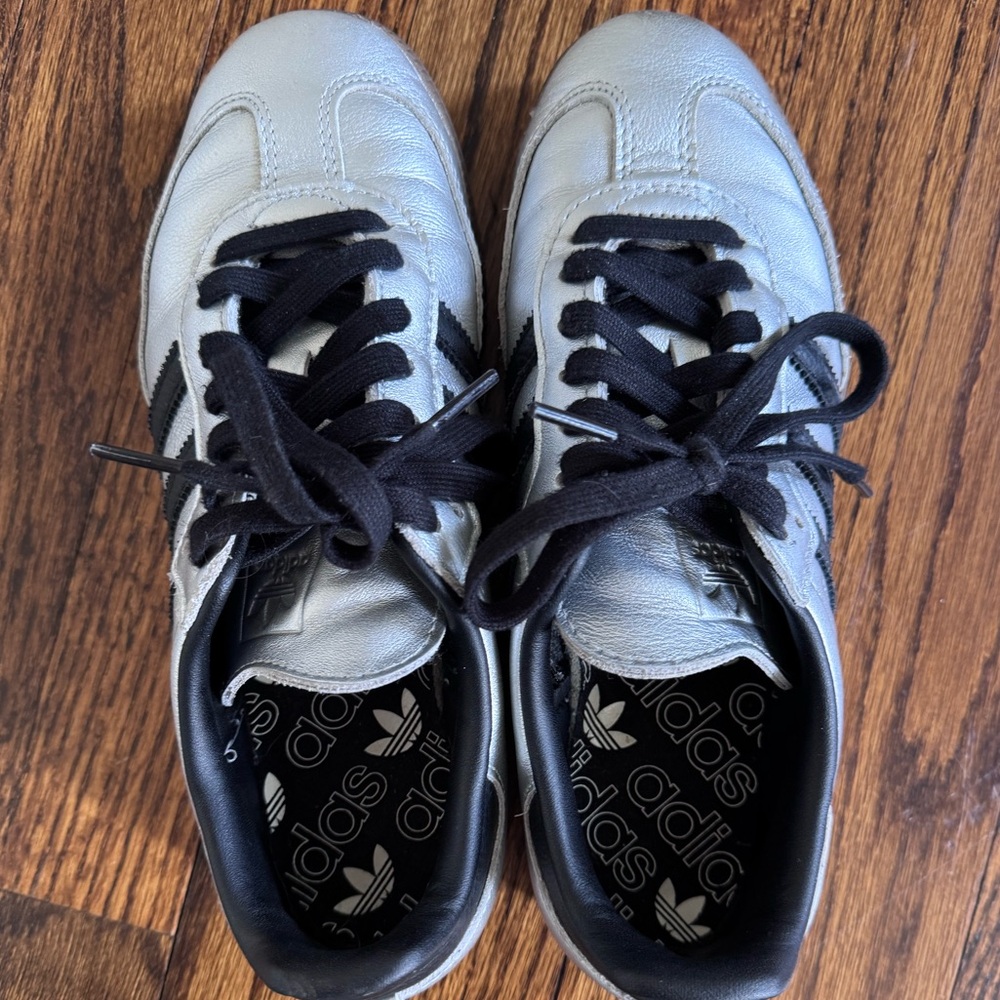 Adidas Silver and Black Women's Sambas Sneakers